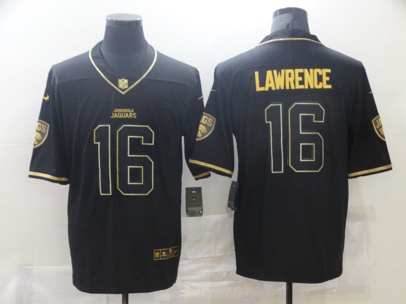 Men Jacksonville Jaguars #16 Lawrence Black Retro Gold Lettering 2021 Nike NFL Jersey